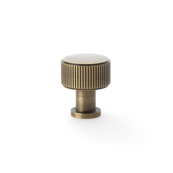 Alexander and Wilks - Lucia Reeded Cupboard Knob - Antique Brass - 29mm - AW807R-29-AB - Choice Handles