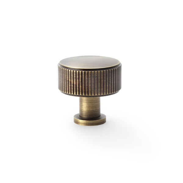 Alexander and Wilks - Lucia Reeded Cupboard Knob - Antique Brass - 35mm - AW807R-35-AB - Choice Handles