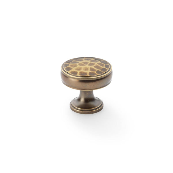 Alexander and Wilks - Lynd Hammered Cupboard Knob - Antique Brass - 32mm - AW818-32-AB - Choice Handles