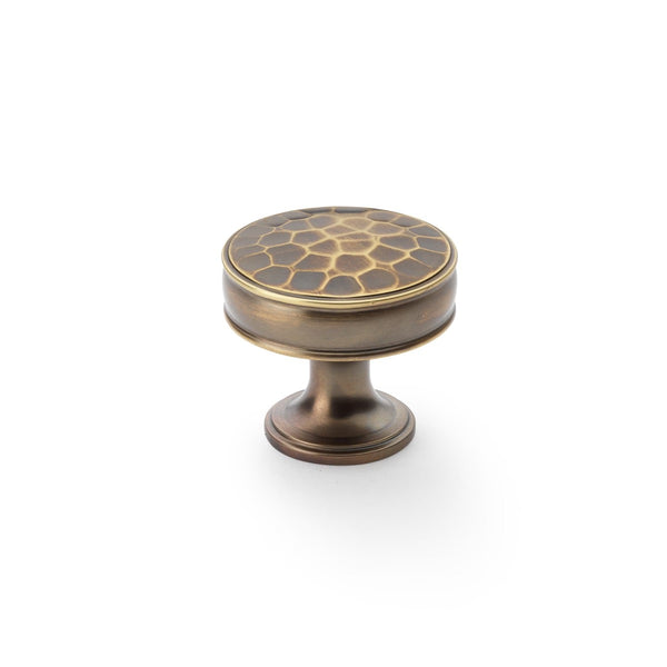 Alexander and Wilks - Lynd Hammered Cupboard Knob - Antique Brass - 38mm - AW818-38-AB - Choice Handles