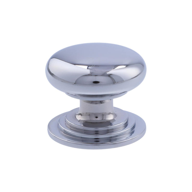 Alexander and Wilks - Waltz Round Cupboard Knob on Stepped Rose - Polished Chrome - Knob 32mm - AW825-32-PC - Choice Handles