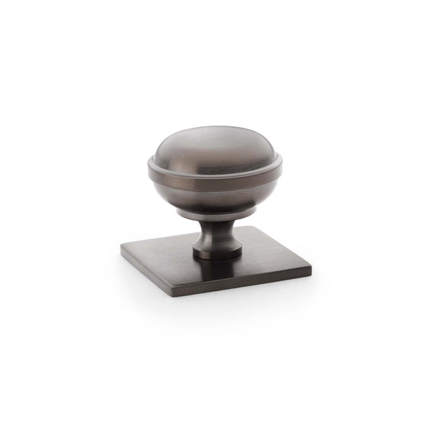 Alexander and Wilks - Quantock Cupboard Knob on Square Backplate - Dark Bronze PVD - 34mm - AW826-34-DBZPVD - Choice Handles