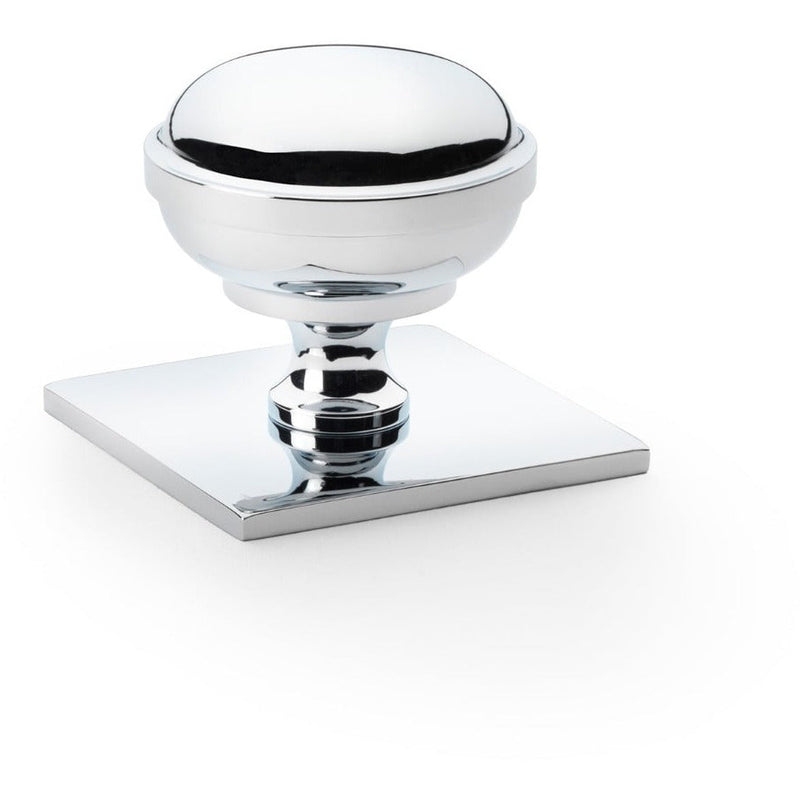 Alexander and Wilks - Quantock Cupboard Knob on Square Backplate - Polished Chrome - 38mm - AW826-38-PC - Choice Handles