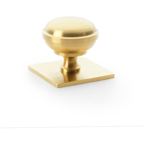 Alexander and Wilks - Quantock Cupboard Knob on Square Backplate - Satin Brass PVD - 38mm - AW826-38-SBPVD - Choice Handles