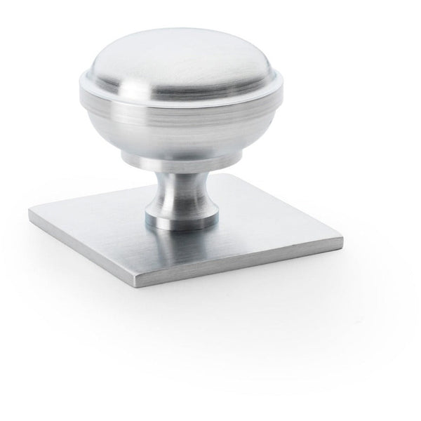 Alexander and Wilks - Quantock Cupboard Knob on Square Backplate - Satin Chrome - 38mm - AW826-38-SC - Choice Handles
