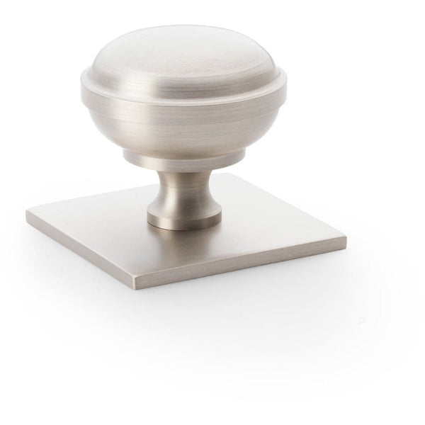 Alexander and Wilks - Quantock Cupboard Knob on Square Backplate - Satin Nickel - 38mm - AW826-38-SN - Choice Handles