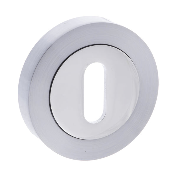 Atlantic STATUS Key Escutcheon on Round Rose - Satin Chrome/Polished Chrome - S3ESCKRSCPC - Choice Handles