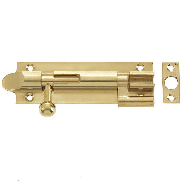 Frelan - 102x32mm Necked  Bell Shaped Barrel Bolts - Polished Brass - J1102-4PB - Choice Handles