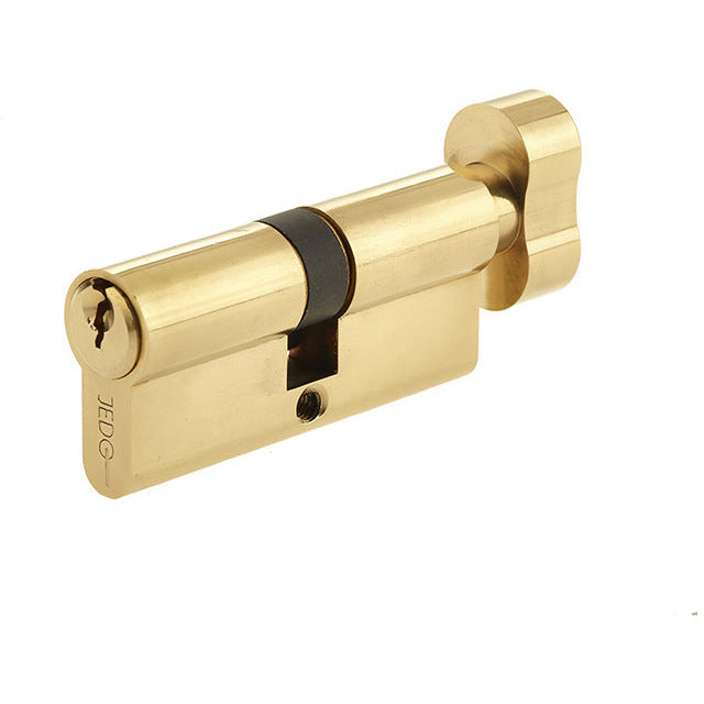 70mm 5 Pin Euro Profile Cylinder & Turn, Keyed Alike with 3 Keys - Polished Brass - JL-70EPCTPB-KA - Choice Handles