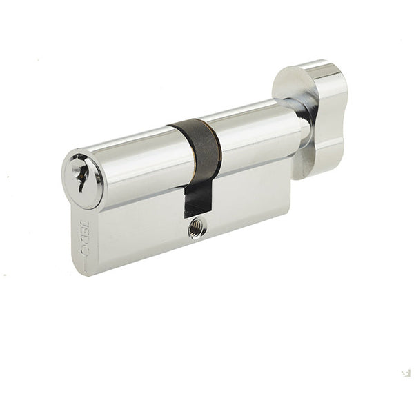 90mm 5 Pin Euro Profile Cylinder & Turn, Keyed to Differ with 3 Keys - Polished Chrome - JL-90EPCTPC - Choice Handles