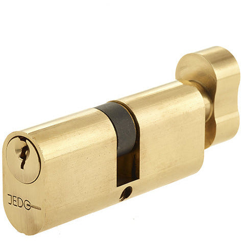 60mm 5 Pin Oval Profile Cylinder & Turn, Keyed to Differ with 3 Keys - Polished Brass - JL60-OPCTPB - Choice Handles