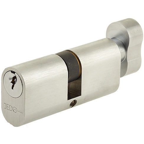 60mm 5 Pin Oval Profile Cylinder & Turn, Keyed to Differ with 3 Keys - Satin Chrome - JL60-OPCTSC - Choice Handles