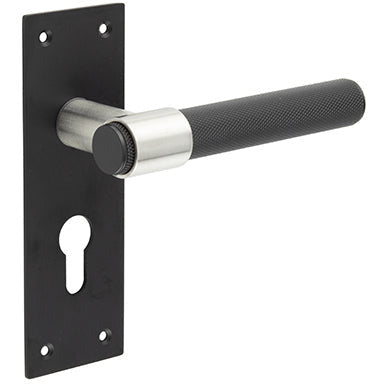 Frelan - Nero T-Bar Knurled Door Handle on Euro Profile Backplate - Matt Black - JMB103 - Choice Handles