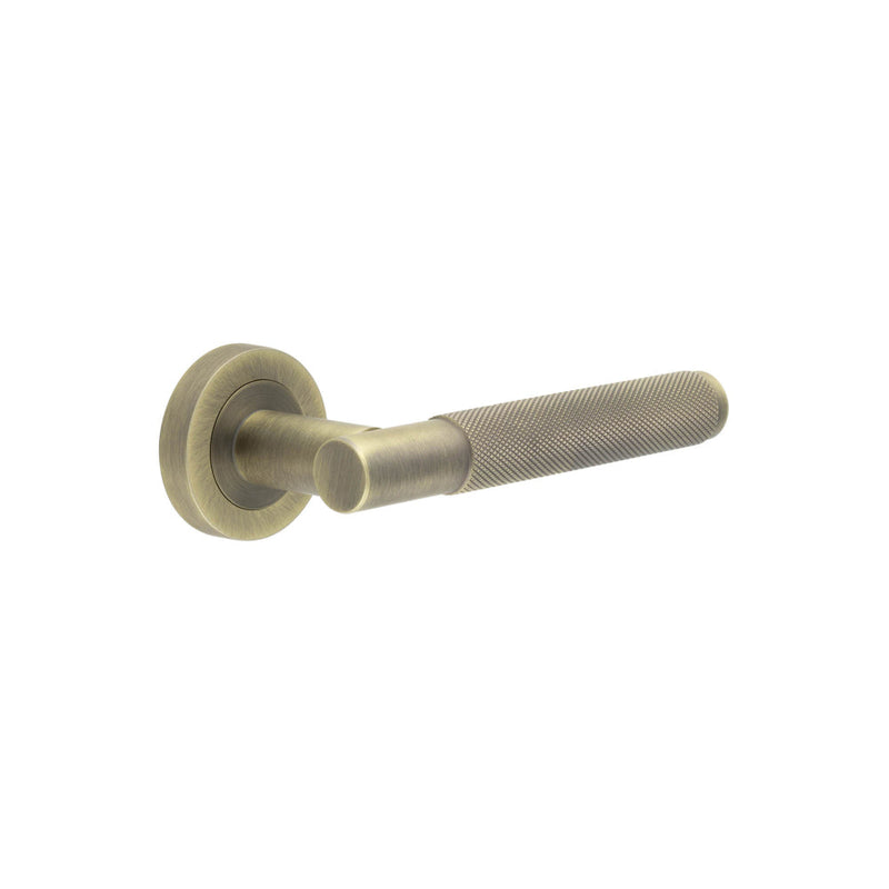 Frelan Bari - Knurled Aluminium Door Handles On Round Rose - Antique Brass - JV850AB - Choice Handles